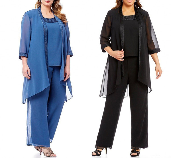 Elegant Chiffon Mother Of The Bride Pant Suits With Jackets Plus Size Wedding Guest Dress Chiffon Long Elegant Mothers Groom Dresses