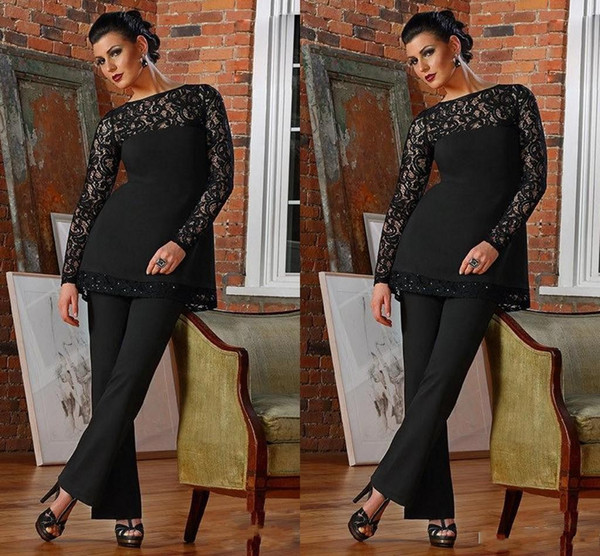 Black Elegant Mothers of Pants Suits Lace Long Sleeves Mother of the Groom Gowns abiti da cerimonia Madre de los vestidos