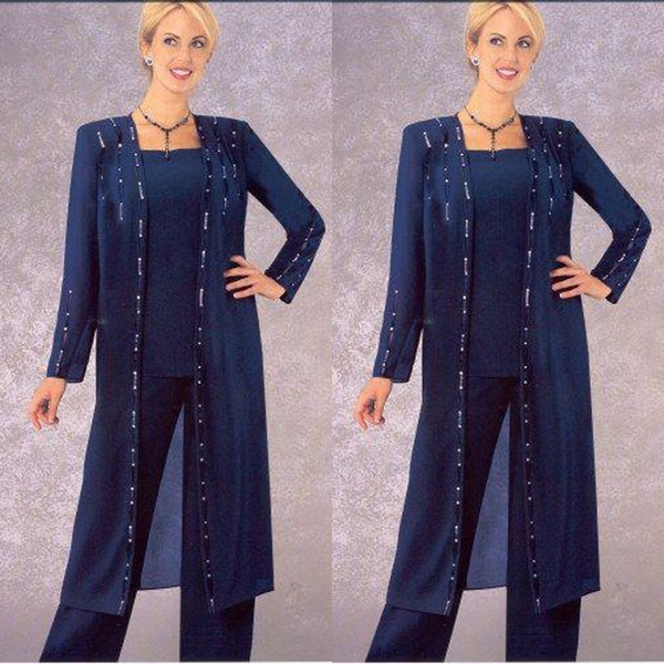 Eleagnt Grandmother of the bride pant outfits Pant Suit Women for Wedding For Men Wedding Long Jacket With Crystal Square Neck Custom Made