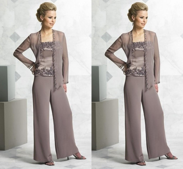 New Fashion Mother's Suit mother of the bride pant suits chiffon Dresses with jacket Mother of the Bride Dresses pant suits