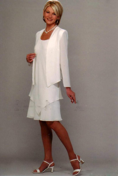 New Arrival Mother of the Bride Bridegroom Dress Formal Gown Evening Dresses With Jacket Knee Length Mother off Bride Long Sleeve Dresses