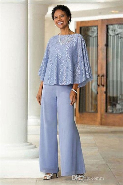 Lavender Lace Mother of The Bride Pant Suits mother bride Pant Suits Plus Size Elegant Wedding Guest Suits Party Bateau Poet Sleeve