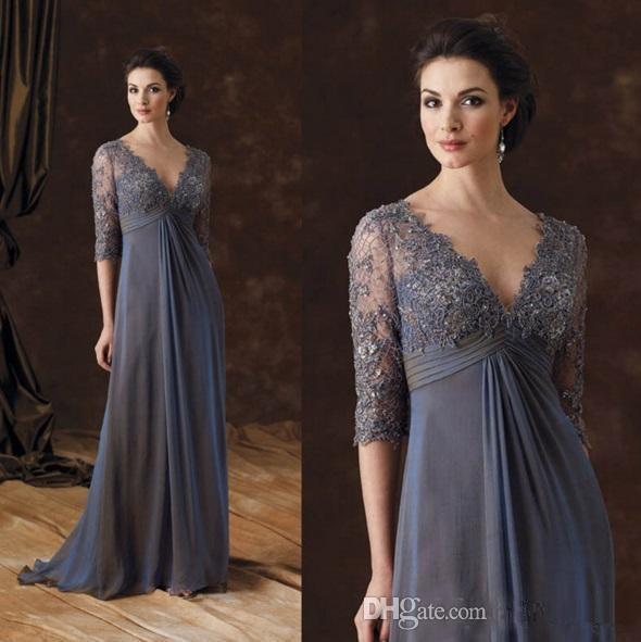 Deep V Neck Mother Of The Bride Dress Half Sleeves Mother Of Groom Dress Floor Length Chiffon Formal Evening Party Gowns