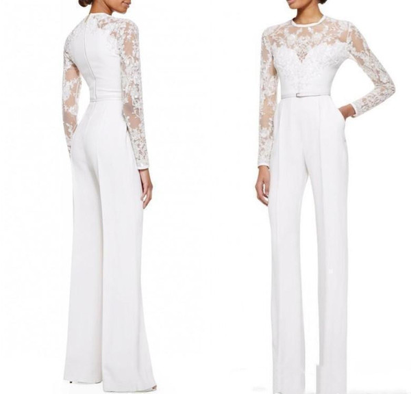 white lace appliques mother of the bridal pants suit long sleeve elegant evening suit Women party suits