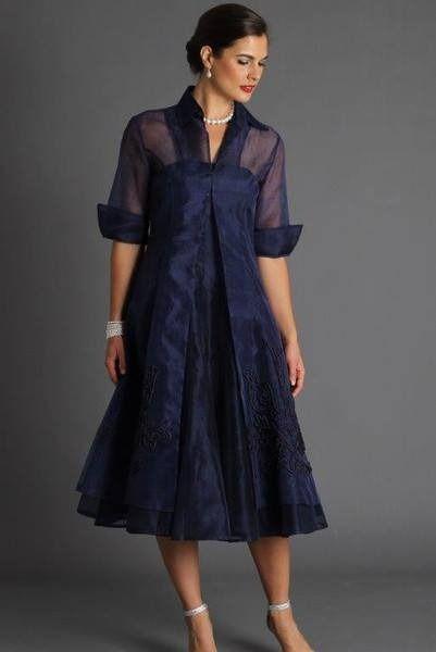 Navy Blue Short Sleeve Mother Dresses Lace Appliques Tea Length With Jacket Formal Evening Occasion Prom Party Dresses Custom Made