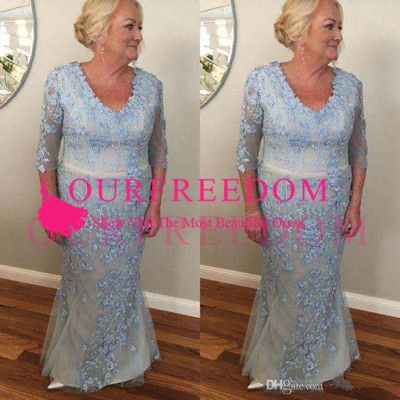 Sky Blue Tulle Floor Length Mother Dresses Long Sleeves Beaded Appliques Jewel Neck Sheath Floor Length Mother Of The Birde Dresses