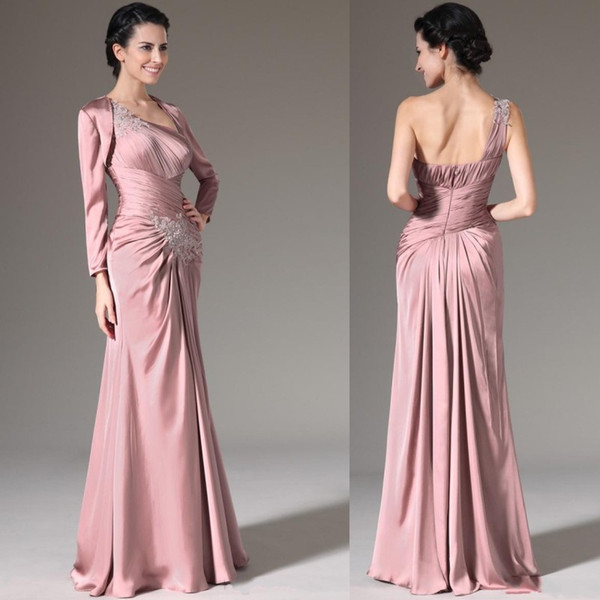 Elegant A Line Mother of the Bride Dresses One Shoulder Evening Dress with Jacket Appliques Long Mothers Dress