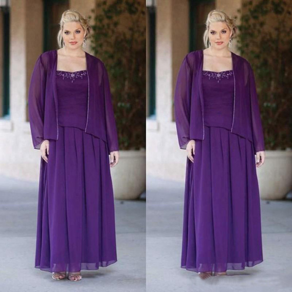 A Line Chiffon Mother of the Bride Dresses Long Sleeves Party Evening Wear Mothers Ankle Length