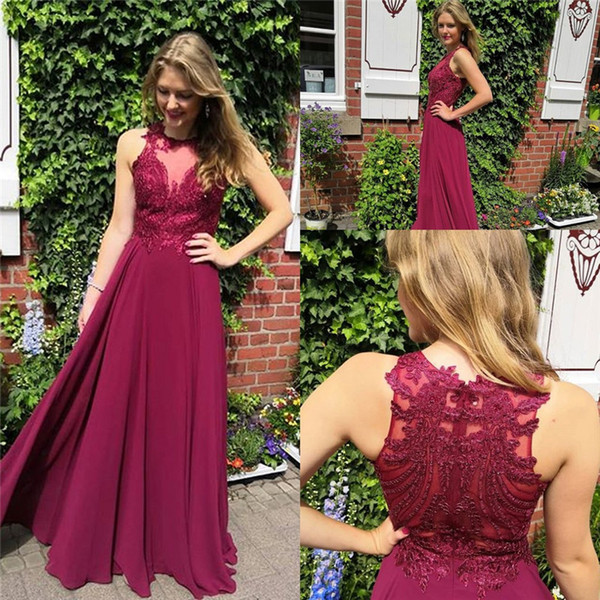 Romantic A Line Jewel Chiffon Evening Prom Dresses Sleeveless Appliques Zipper Back Mother Of The Bride Dress