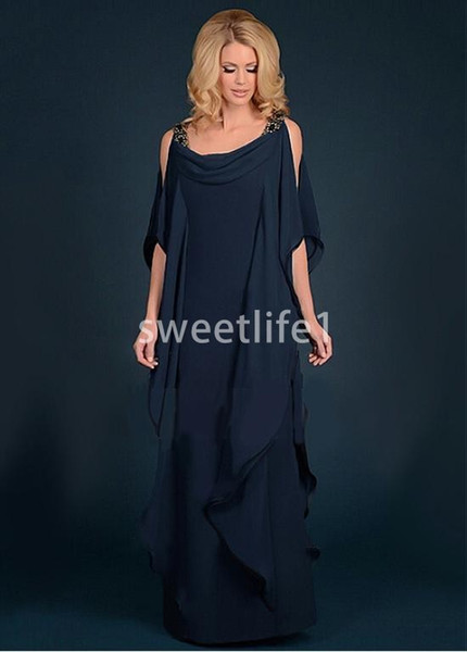 Charming Navy Blue Mother Dresses Scoop Neck A Line Chiffon Floor Length Mother Of The Bride Dresses Custom Made Cheap Hot Sale