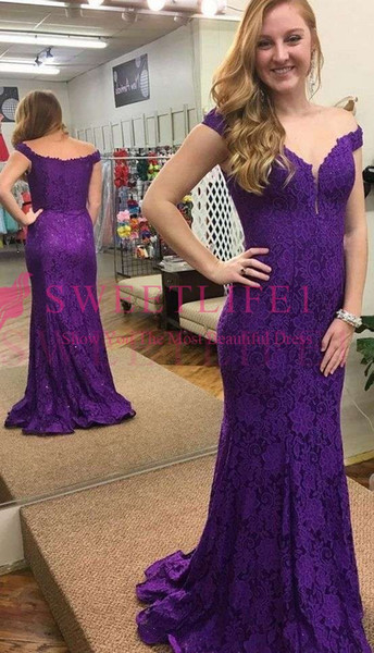 Elegant Purple Off The Shoulder Mother Dresses Full Lace Sweep Train Mermaid Mother Of The Grooms Dresses Formal Evening Occasion Wear