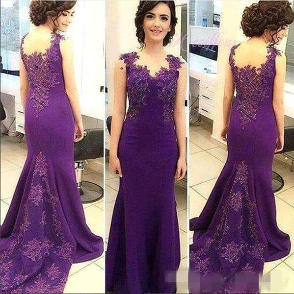 Elegant Purple Mother of Bride Groom Dresses For Weddings Mermaid Party Occasion Wears Mermaid Appliqued Formal Evening Gowns