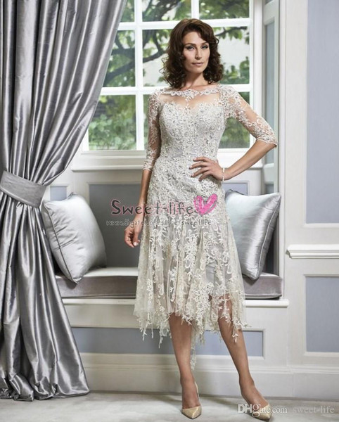 Short Mother of the Bride Dresses Lace Tea Length Half Sleeves Mothers Dress Prom Formal Party Wear