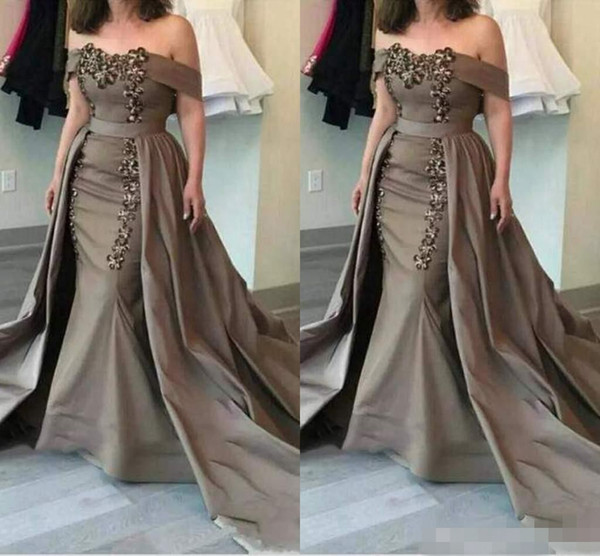 Detachable Mother Of The Bride Dresses Off-Shoulder Sashes Sequins And Appliques Mermaid Mother Dresses Formal Evening Dresses