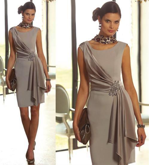 Elgant Gray Short Mini Mother Dresses Scoop Neck Sheath For Wedding Wear Mother's Of The Bride Groom Dresses Custom Made