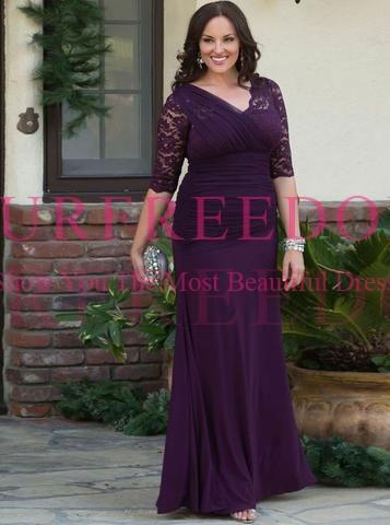 Plus Size Mother Ot The Bride Dress 3/4 Long Sleeve Lace V Neck Mermaid Formal Evening Mother Dresses Custom Made For MotherGrooms Wear