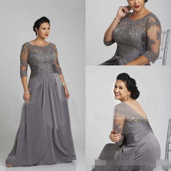 Designer Plus Size Grey Mother Formal Wear Half Sleeve Chiffon Evening Dress Party Mother Of The Bride Dress Suit Gowns Formal Custom