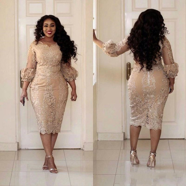 African Mother Of The Dresses Jewel Neck Applique Illusion Long Sleeve Evening Gowns Plus Size Sheath Prom Dress