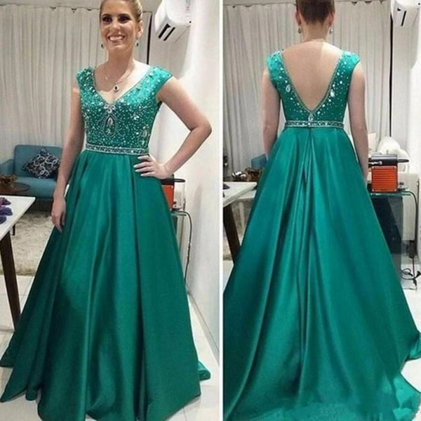 Tea Green Mother Of The Bride Dresses sarahbridal V Neck A Line Backless Floor Length Beaded Women Wedding Guest Evening Gowns