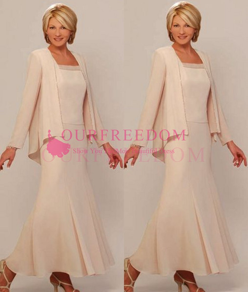 New Arrival Mother of the Bride Bridegroom Dress Formal Gown Evening Dresses With Jacket Knee Length Mother off Bride Long Sleeve Dresses