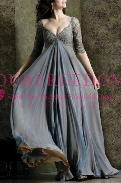 Mother Of The Bride Dresses A-line 3/4 Sleeves Chiffon Lace Plus Size Long Elegant Groom Mother Dresses Wedding