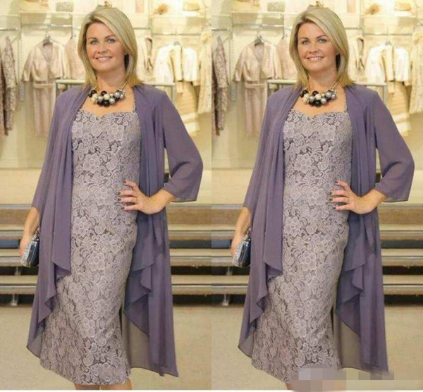 Mother of The Bride Dresses Two Pieces Chiffon Jackets Sheath Lace Mothers Dresses For Wedding Events Prom Evening Dresses