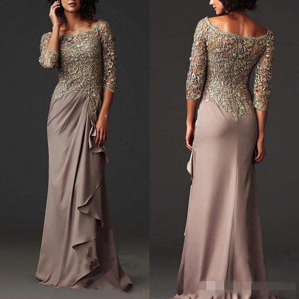 Modest Evening Dresses Elegant Sheer Lace Mother of the Bride Groom Dresses Formal Arabic Party Gowns with Long Sleeves Floor Length