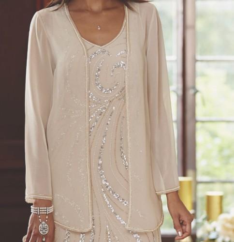 Elegant Ankle Length Mother Of The Bride Dresses With Jacket Sequins Beaded Long Plus Size Mothers Wedding Guest Dress
