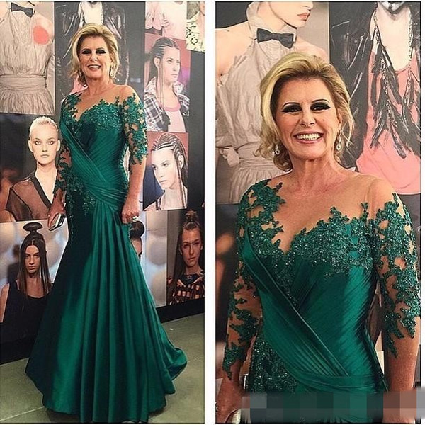 Dark Green Mother of the Bride Dresses Mermaid Scoop Lace Crystal Pleat Plus Size Ladies Suits for Weddings mother off the groom dresses