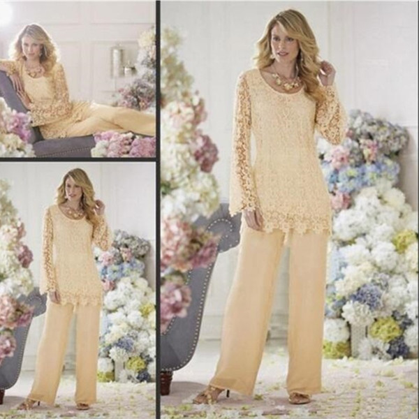 Plus Size Mother Of The Bride Pant Suits Long Sleeve Cheap Lace Mothers Pants Suit Wedding Guest Pantsuits