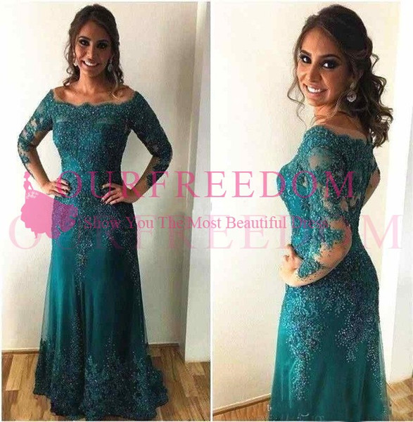 New Hunter Green Long Sleeve Lace Mother of The Bride Dresses Appliques Groom Godmother Evening Dresses For Wedding