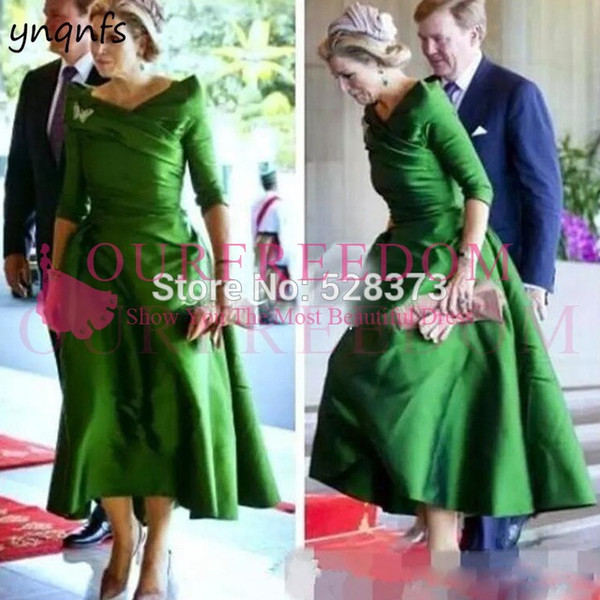 Princess Elegant Mother of the Bride/Groom Dresses Outfits Half Sleeves Vintage Formal Dresses Grass Green