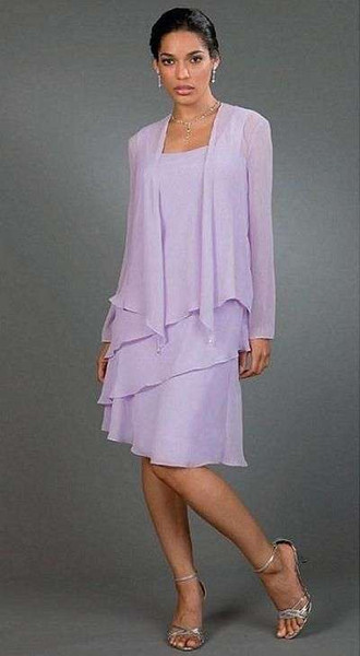 Lilac Chiffon Knee Length Mother Of The Bride Dresses With Jacket Mother Of Grooms Outfits Dresses Custom Made