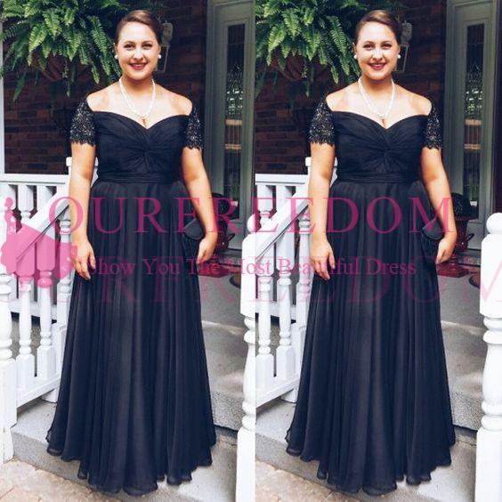 Vintage Black Mother of the Bride Groom Dresses Square Neckline Short Sleeved Lace Chiffon Plus Size Evening Gowns Custom Made Hot Sale