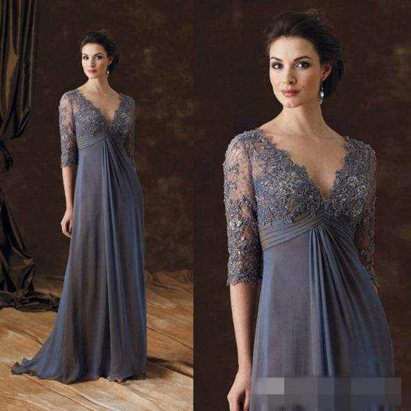 Custom Made Chiffon Lace Mother Of The Bride Dresses V-Neck Half Sleeves A-line Mother Of Groom Dress New Cheap Evening Gowns