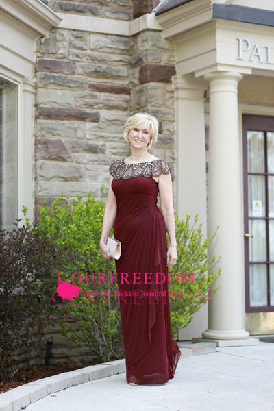 Elegant Burgundy Mother of the Bride Dresses A Line Scoop Beaded Pleat Plus Size Ladies Suits for Weddings mother off the groom dresses