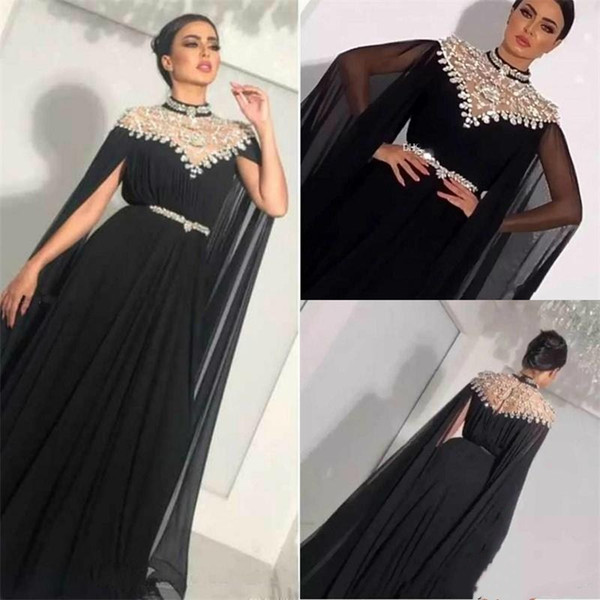 Modest High Neck Crystal Chiffon Black Mother Of Bride Dress Saudi Arabic Dubai Formal Evening Prom Gowns Celebrity Vestidos BC0949