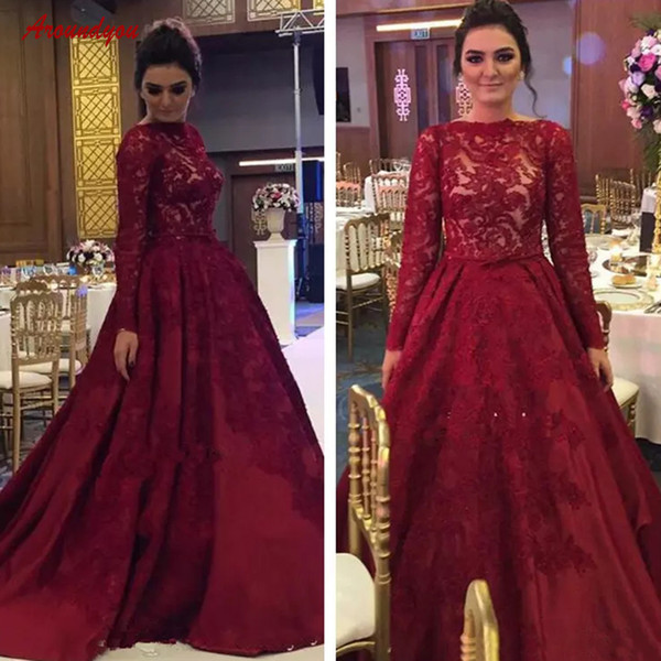 Modest Dark Red Lace Mother Dresses A Line Bateau Neckline Long Sleeve Appliqued Formal Evening Gowns Pageant Party Wears Custom Made