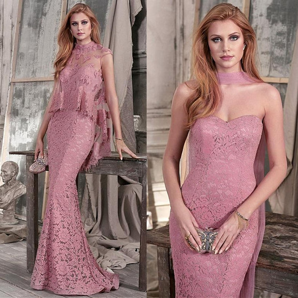 Designer Pink Mermaid Lace Mother Dresses With Sheer Belore Jacket New Sweetheart Long Formal Occasion Evening Prom Gowns