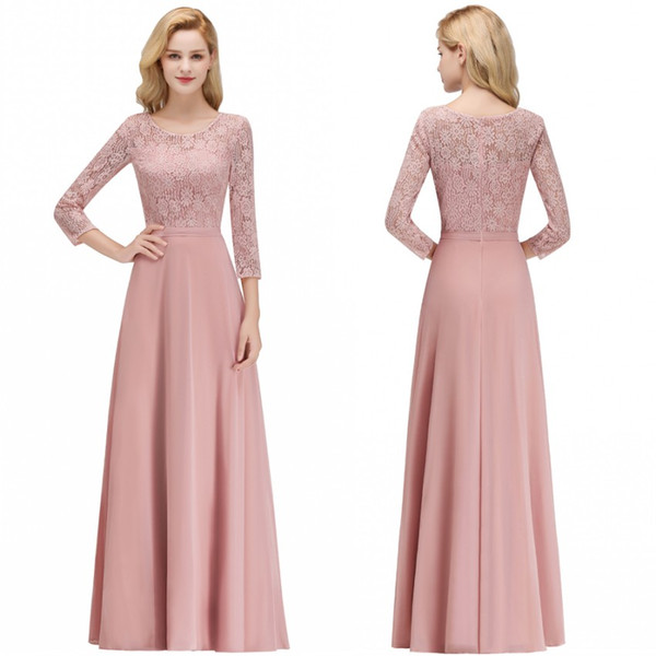 New Dusty Rose Cheap Mother Of The Bride Dresses With 3 4 Long Sleeves Evening Gowns Custom Made Prom Dress BM0056