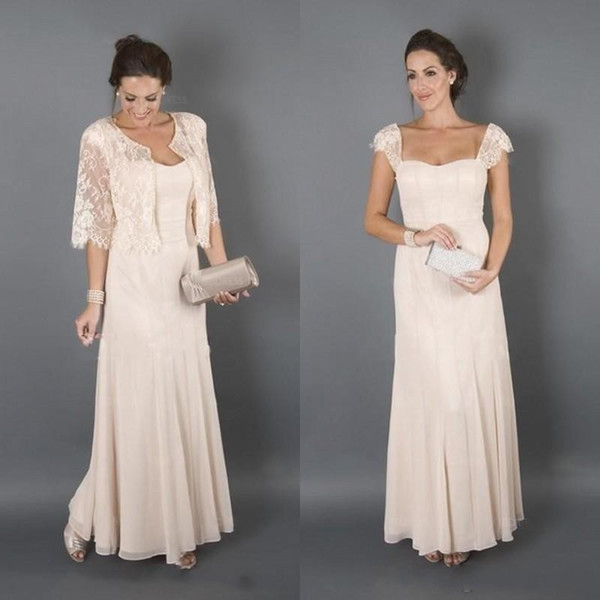 Elegant Mother of the Groom Bride Dresses Beach Long Cap Sleeves Plus Size Vintage Wedding Guest Dresses with Lace Jacket BA8970