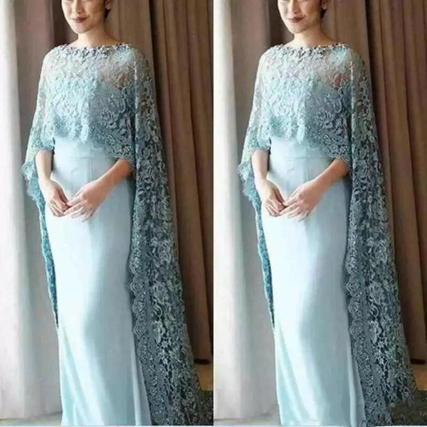 Elegant Mother Dresses Arabic Dubai Kftan With Lace Cape Jewel Neck Mother of the Bride Groom Dress Formal Evening Party Gowns