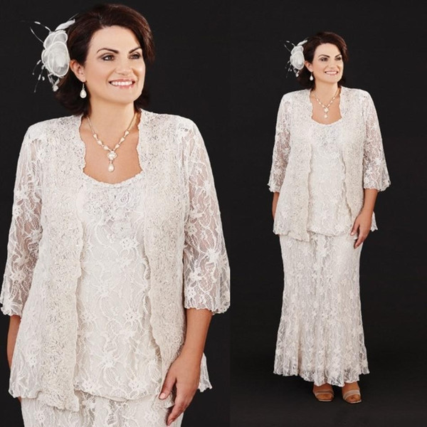 New Vintage Lace Tea-length Mother Of the Bride Dresses Modest Plus Size Three Pieces Mothers Groom Dress mother wedding gowns