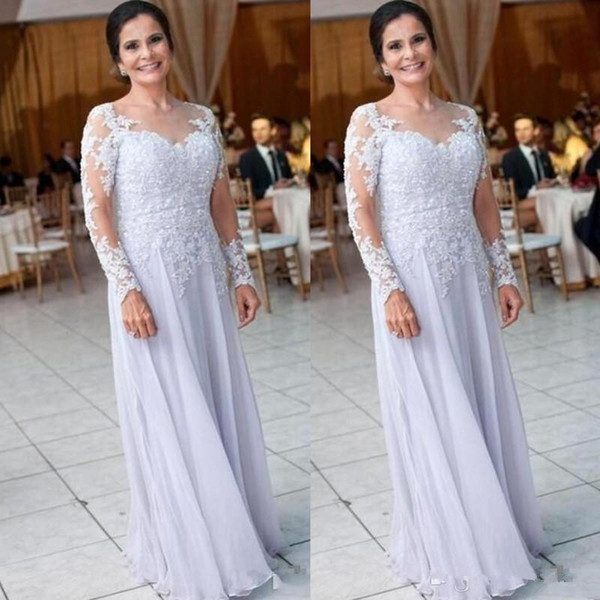 Elegant Long Sleeves Mother of the Bride Dresses A Line Lace Appliqued Chiffon Formal Long Evening Gowns Women Formal Wear Party Dress