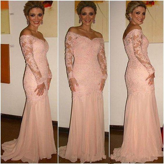 Mermaid Wedding Guest Gowns Off Shoulder Long Illusion long Sleeves Plus Size Mother Of The Bride Dresses Lace sheath formal gowns