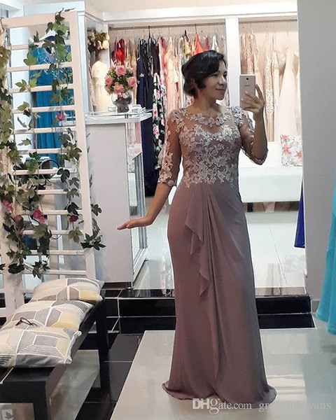 Elegant Sheath Chiffon Mother of the Bride Dresses Lace Appliques Ruffles Elegant Groom Mother Dresses Long Formal Gowns for Women