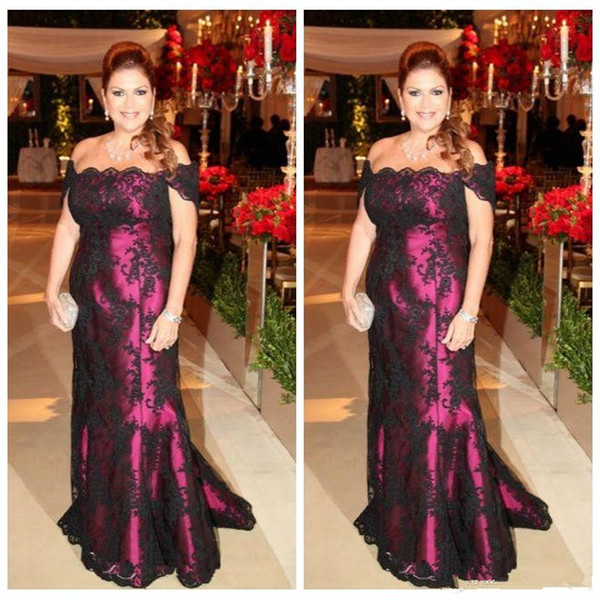 Elegant Off The Shoulder Black Lace Mother Of The Bride Dresses Mermaid Long Evening Party Gowns Wedding Guests Dress Plus Size