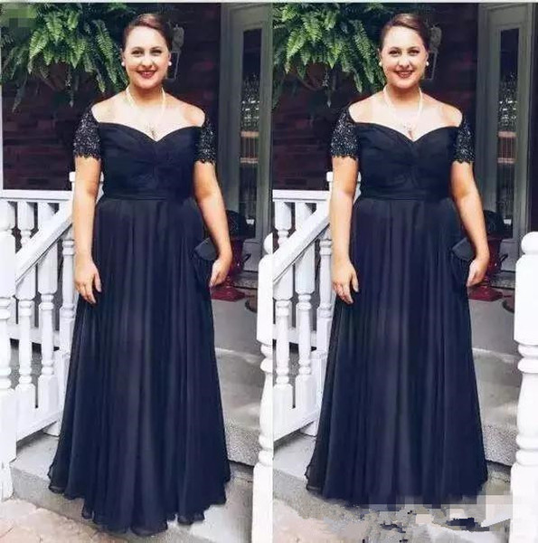 Plus Size Black Mother of the Bride Dresses A Line Off Shoulder Lace Beaded Mother's Groom Dress Custom Made Evening Dresses