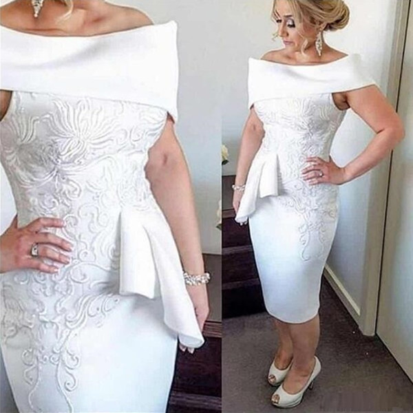 Bateau Tea Length White Applique Vintage Mother of The Bride Dresses Custom Made Prom Dresses