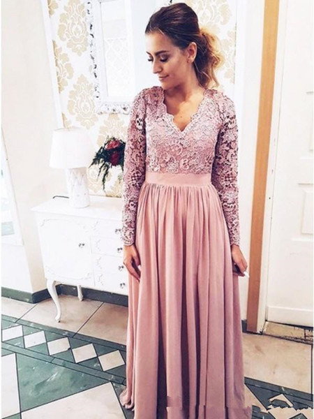 Elegant Mother of the Bride Dresses Modest V Neck Long Sleeves Lace Wedding Party Guest Formal Evening Gowns Custom Made